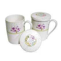 한국도자기 본차이나 매난국죽 뚜껑머그 뚜껑머그컵 2개세트