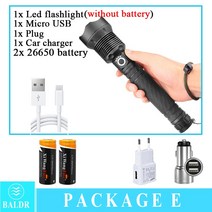 BALDR Long range high power flashlight battery model USB rechargeable display telescopic hiking camp, [05] E Packing, [02] Have Box