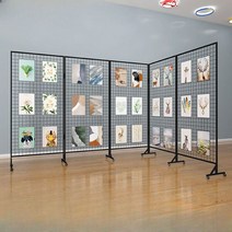 네트망 파티션 접이식 스탠드 벽걸이 그림 전시대 철망 메쉬 격자 작품 진열대, 검은색 두꺼워진 160x100 4면