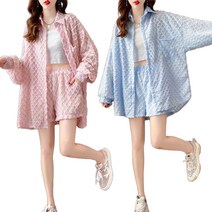 JUSTFEELING 여성 셔츠 블라우스 긴 소매 봄여름 상의 캐주얼 팬츠 투피스 상하의 빅사이즈