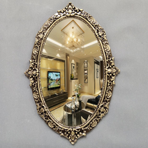 Jinhe 공예 유럽스타일 타원형 엔틱 벽걸이거울 소품효과 벽거울, 라이트 골드
