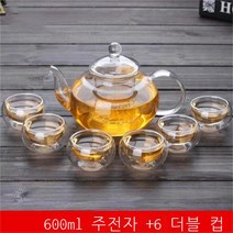 라오농 2중잔 6인 유리다기세트 명절 어버이날 집들이 22 600ml 800ml 티포트 유리잔 모두 포함/ 꽃차(육수다시) 티백 10개 사은품 증정, 세트1)티포트+유리잔6개