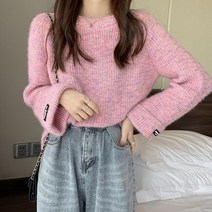 루즈핏 믹스짜임 라운드넥 니트 W129