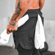 신선코리아 남자 투인원 헬스 짐웨어 트레이닝 반바지 타이즈 숏팬츠