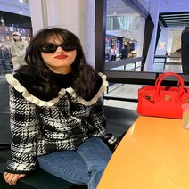빅 프릴 카라 블랙 체크 짧은 코트 신사와아가씨 윤진이 세련이 모직 코트 샐리맘 드라마옷