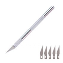 7개/몫 나무 종이 커터 펜 포켓 나이프 메스 스틸 블레이드 조각 칼 공예 예술 드로잉 DIY 수리 도구, Silver