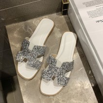 ZZJJC 슬리퍼 여자신발 플랫 통굽 큐빅 일자 슬리퍼 패션 여자 슬리퍼