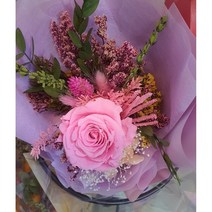 프리저브드 한송이 꽃다발 용산꽃집 로즈플로라 (가로폭 약 20cm 높이 약 30cm ), 핑크장미