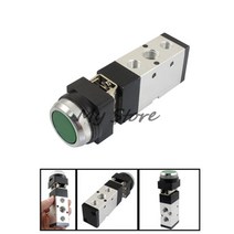 콤프레샤 압력 스위치 자동 공압 밸브 MV522PP 12mm 스레드 2 위치 5 방향 녹색 플랫 버튼 공기 기계