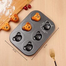 고양이 발 도넛 머핀 컵 케이크 DIY 홈베이킹 물고기 토끼 곰 만들기 머핀 굽기 논스틱, 블랙 6종 두껍게 귀여운 곰