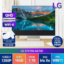 LG 일체형 PC 27V70Q-GA70K 인텔 12세대 i7 24인치 윈도우11 프로 올인원PC, 메모리 16GB/SSD1TB/윈도우11프로