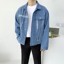 남자 스트릿 구제 데미지 컷팅 오버핏 화이트 청데님 트러커 자켓2color
