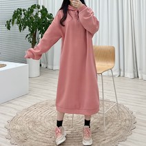 티데일리 여성용 마리 기모 롱 후드 원피스 루즈핏 빅사이즈 OPS