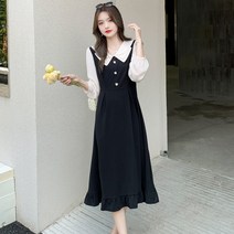 5월결혼식하객룩 상견례옷차림 봄 블랙 a라인 롱 가을 빅카라 리본 배색 블랙 롱 프릴 데이트