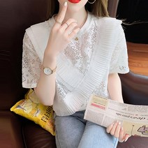 다이뻐 DAIBBU 리틀깽스 데일리 루즈핏 쉬운코디 여름 브이 프릴 플라워 자수 반팔 티