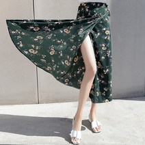 롱 랩스커트 치마 롱플레어 패턴롱 스커트 여름여행, 선택1. 롱 랩스커트(그린)