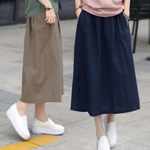 1+1 여성용 플레어 린넨 밴딩스커트 A라인 스커트 치마 빅사이즈