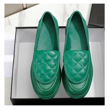 캐주얼 가죽 여성 신발 영국 스타일 중간 힐 로퍼 편안 고 슬립온 양가죽여성화한발에르푸신발편안하며, 04 green_01 35