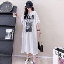 반팔 무릎 길이 드레스 봄/여름 2022 여성 복고풍 느슨한 슬림 티셔츠 스커트