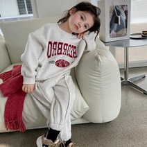아짱 키즈남녀공용 겨울신상 상하세트 영문그레이기모상하세트