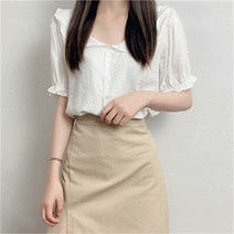 [비위치] 러블리 물결 카라 퍼프 블라우스
