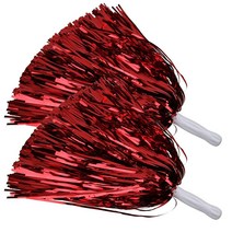 ICObuty 메탈릭 치어리딩 폼폼 포일 플러피 30.5cm(12인치) 2팩 스포츠 스쿼드 댄스 헨 파티 무대 공연 축하용 머리카락 빠짐 없음 (레드/실버), Red