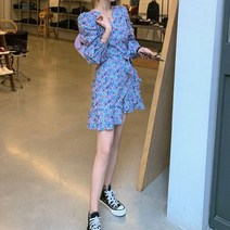 포인트 플라워패턴 러블리한 미니멀 랩 원피스