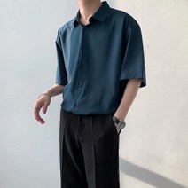 여름 얇은 남성용 반팔 인 솔리드 컬러 심플 드레이프 실키 루즈 캐주얼 잘 생긴 셔츠