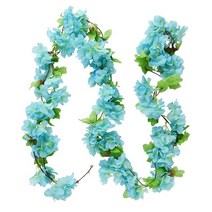 말린장미 화관 만들기 2.3m 꽃 화환 인공 끈 나뭇잎 실크 사쿠라 벚꽃 아이비 덩굴 홈, 06 B06 teal flower vine