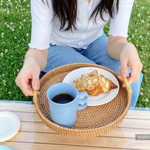 라탄 원형 트레이 바구니 바스켓 소쿠리 피크닉 소품 캠핑 인테리어 커피 홈카페 감성, 1개