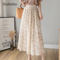 나바바 NS162 여성미 얇은 플라워 주름 밴딩 스커트