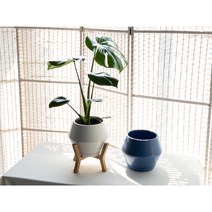 바른화분 유에프오화분 도자기화분 UFO 빈 사기 가벼운 소형 중형 대형 우드스탠드포함, 블랙