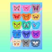 체크나비 칼선스티커 키치 레트로 씰스티커 다꾸 (2매)