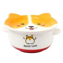 예쁜 그릇 집들이 선물800ml 귀여운 강아지 세라믹 그릇 일본라면 패스트 푸드 뚜껑 인스턴트 국수 대용량, 02 Corgi