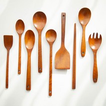 친환경 우드 원목 나무 옻칠 요리 조리 도구 기구 세트 키친툴 9종, 사각뒤집개
