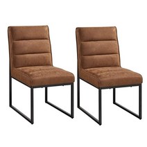 Ball & Cast Modern Kitchen 다이닝 체어 덮개를 씌운 인조 가죽 의자 금속 프레임 2개 세트 그레이, Brown