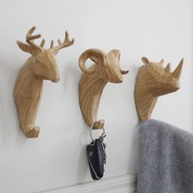 우드 북유럽 헌팅트로피 벽장식 후크 걸이, 양 머리