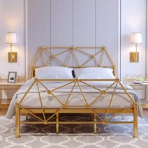 철제 철재 침대 자취 퀸 더블 침대 모던 유럽 스타일 프레임, 1800mm2000mm, 블랙 - 낮은 침대 발판(침대 프레임)