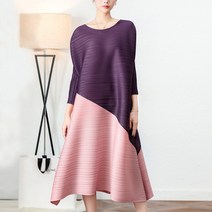 에이주미 스윙 배색 플리츠 원피스