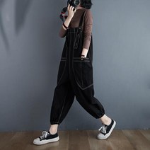 FANSYLI 여성 멜빵바지 가을 새로운 캐주얼 롱 점프슈트 높은 허리 와이드 점프수트 616호 8D