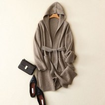 핑크 캐시미어 가디건 100 후드 베이지 브라운 루즈 피팅 여성 겨울 두꺼운 스웨터 374