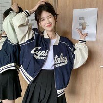 Deeptown 크롭 여성 숏 바시티 자켓 봄 가을 야구 점퍼 재킷