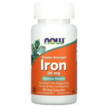 NOW Foods 철분 더블 스트렝스 36mg 90 식물성 캡슐, 18mg, 120개