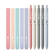 Mr. Pen 미적 형광펜 및 젤 펜 번짐 없음 10팩 모란디 컬러 성경 블랙 잉크 성경용