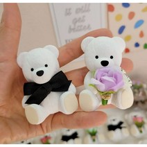 1+1 포도웅아 곰 테디베어 꽃 차량용 방향제 디퓨저 리필 오일 석고방향제, 블랙체리, 리본곰(브라운)+민트꽃든곰(브라운)