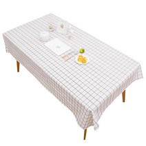 블루선 감성 캠핑 주방 테이블 PVC 방수 네모 체크 식탁보, 화이트, 137*137