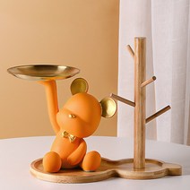 FB 곰돌이 테디베어 오브제 다용도 스탠드 트레이+우드 트레이 세트 현관 자동차 키 수납, 오렌지베어