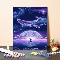 diy 디지털 유화 거실 충전 디지털 핸드페인팅 감압 유채화 장식 그림 불꽃놀이 시즌, PB566 몽환청고래, 옵션1