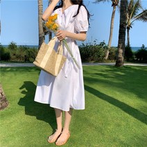 원피스 브이넥 퍼프 셔링 롱 드레스 하객룩 데이트룩