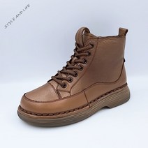 SNL 수제화 여성워커 숏부츠 통굽 소가죽 SWB22002 브라운 6CM